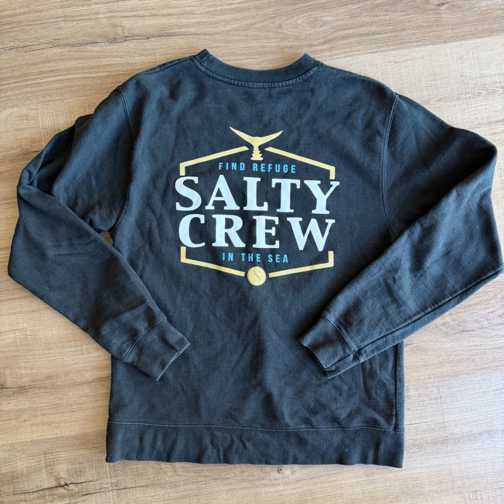 Salty Crew Find Refuge In The Sea Mens Small Black Graphic Fleece Sweatshirt